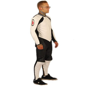 NJK Leather Suit: Downhill Racing Leathers Black White Leather Racing Suits- Edge Boardshop