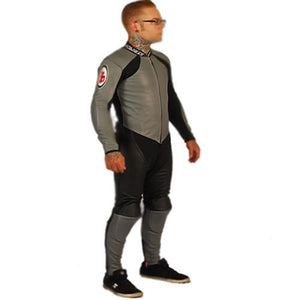 NJK Leather Suit: Downhill Racing Leathers Black Grey Leather Racing Suits- Edge Boardshop