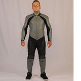 NJK Leather Suit: Downhill Racing Leathers Black Grey Leather Racing Suits- Edge Boardshop