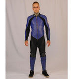 NJK Leather Suit: Downhill Racing Leathers Black Blue Leather Racing Suits- Edge Boardshop