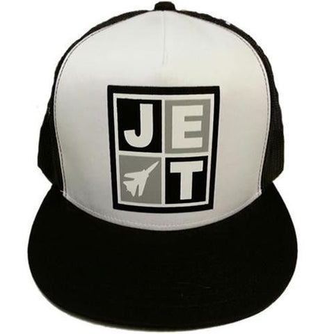 Jet Skateboards Hat: Logo Trucker White Black Hats- Edge Boardshop