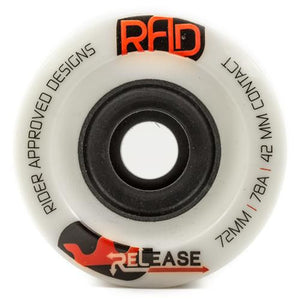 RAD Wheels: Release Freeride 72mm 78a Round Lip White Wheels- Edge Boardshop