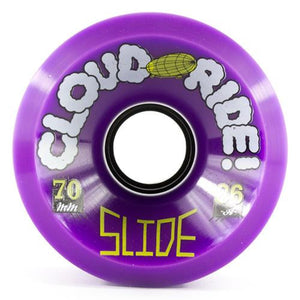 Cloud Ride Wheels: Slide 70mm 86a Purple Wheels- Edge Boardshop