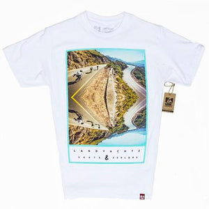 Landyachtz T Shirt: Skate and Explore White T Shirts- Edge Boardshop