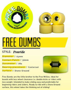 Free Wheel Longboard Wheels: Free Dumbs 64mm 78a Yellow Wheels- Edge Boardshop