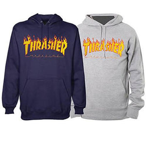 Thrasher Sweatshirt: Flame Hoody Grey