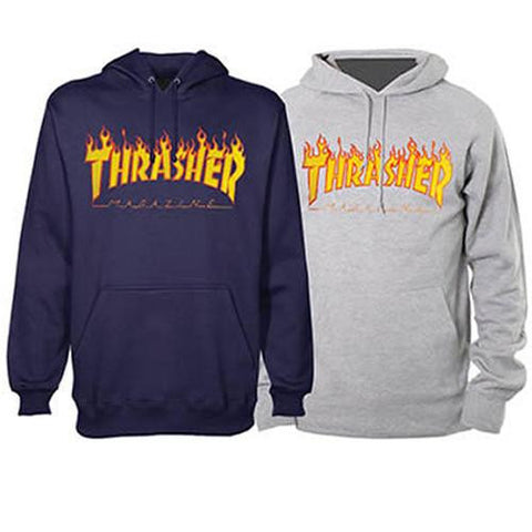 Thrasher Sweatshirt: Flame Hoody Grey