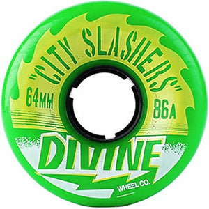 Divine Longboard Wheels: City Slashers 64mm 86a Green Wheels- Edge Boardshop