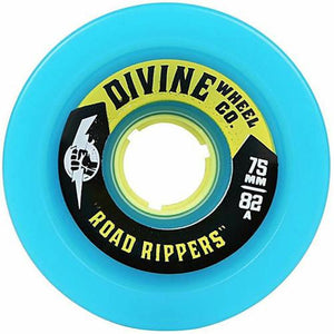 Divine Longboard Wheels: Road Rippers 75mm 82a Cyan Blue Wheels- Edge Boardshop