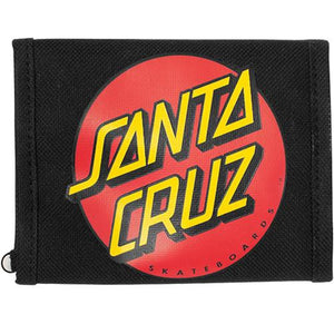 Santa Cruz Skateboard Wallet: Dot Zip Trifold Black Wallets- Edge Boardshop