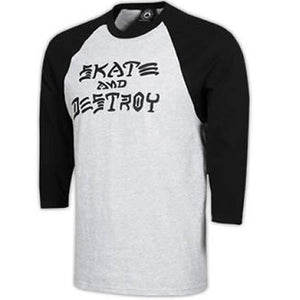 Thrasher T Shirt: Skate & Destroy Raglan White