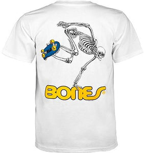 Powell T Shirt: Skateboarding Skeleton White T Shirts- Edge Boardshop