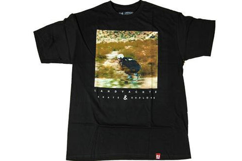 Landyachtz T shirt: Skate and Explore Black T Shirts- Edge Boardshop