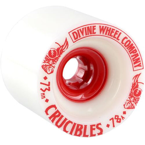 Divine Longboard Wheels: Crucibles 73mm 78a White Red Wheels- Edge Boardshop