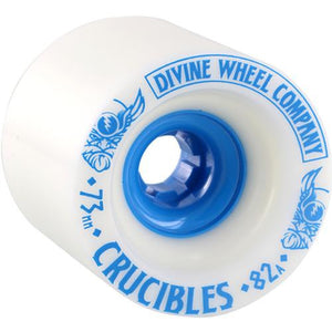 Divine Longboard Wheels: Crucibles 73mm 82a White Blue Wheels- Edge Boardshop