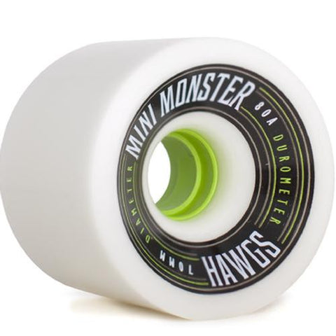 Hawgs Longboard Wheels:  Mini Monsters 70mm 80a White Wheels- Edge Boardshop