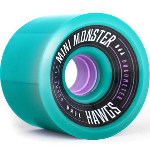 Hawgs Longboard Wheels:  Mini Monsters 70mm 86a Teal Wheels- Edge Boardshop