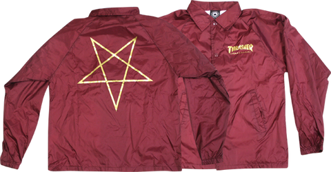 THRASHER PENTAGRAM COACH JACKET L-BURGANDY