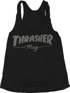 THRASHER GIRLS MAG LOGO RACERBACK TANK S-BLK HTHR.