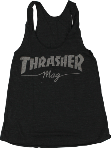 THRASHER GIRLS MAG LOGO RACERBACK TANK S-BLK HTHR.