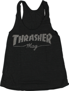 THRASHER GIRLS MAG LOGO RACERBACK TANK M-BLK HTHR.