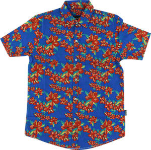 GRIZZLY TROPICAL HIGH BUTTON UP SS S-BLUE