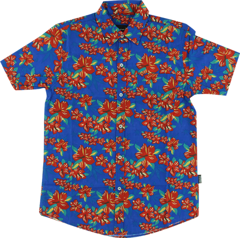 GRIZZLY TROPICAL HIGH BUTTON UP SS S-BLUE