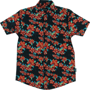 GRIZZLY TROPICAL HIGH BUTTON UP SS M-BLACK