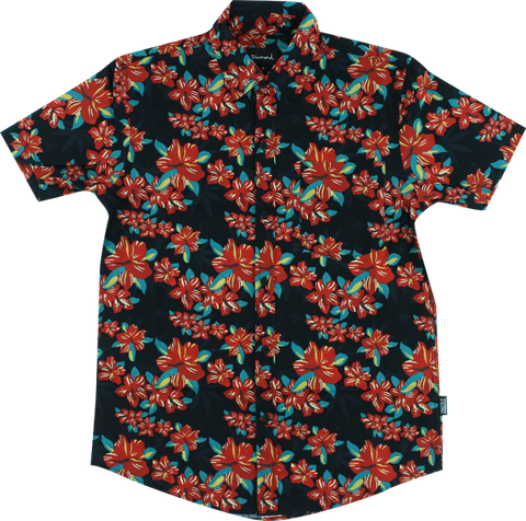 GRIZZLY TROPICAL HIGH BUTTON UP SS M-BLACK