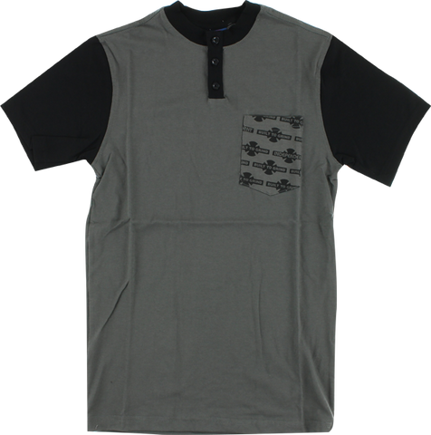 INDE OG PATTERN HENLEY SS S-DK.GREY/BLK