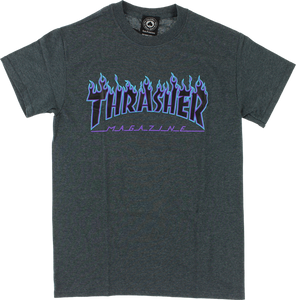 THRASHER FLAME SS XL-DK.GREY HEATHER/BLUE