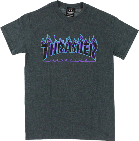 THRASHER FLAME SS XL-DK.GREY HEATHER/BLUE