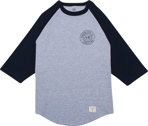 DIAMOND CONFLICT FREE RAGLAN 3/4 SLV S-HTHR/NAVY