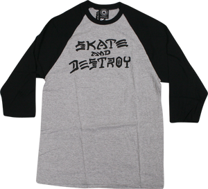 THRASHER SKATE & DESTROY RAGLAN 3/4 SLV XL-GRY/BLK