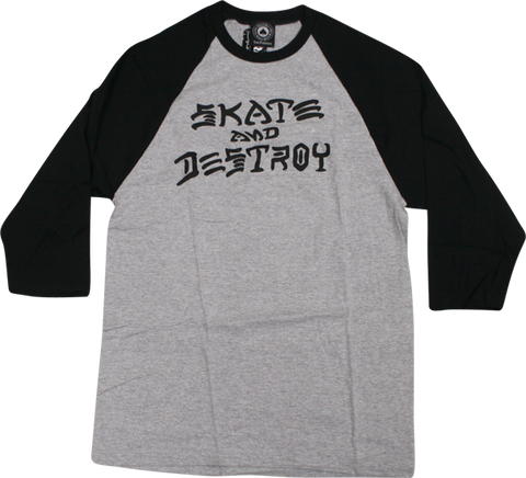 THRASHER SKATE & DESTROY RAGLAN 3/4 SLV XL-GRY/BLK