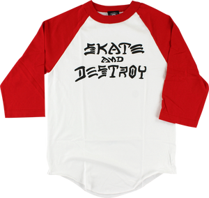 THRASHER SKATE & DESTROY RAGLAN 3/4 SLV XL-WHT/RED