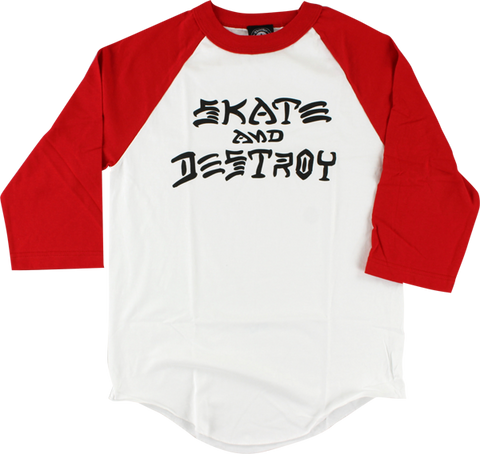 THRASHER SKATE & DESTROY RAGLAN 3/4 SLV XL-WHT/RED