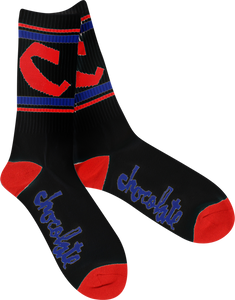 CHOC CHUNK C STRIPE SOCKS BLK/RED/BLUE single pair