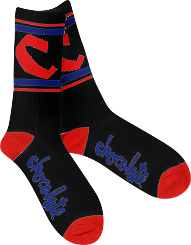 CHOC CHUNK C STRIPE SOCKS BLK/RED/BLUE single pair