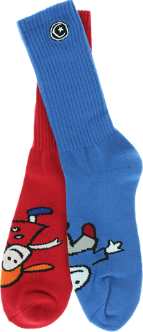 FOUND WHIPPER CREW SOCKS BLU/RED MIS MATCH 1pr