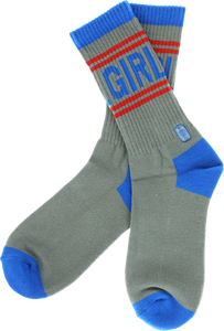 GIRL JOCK CREW SOCKS GREY/BLU/RED single pair