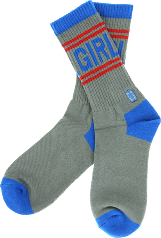 GIRL JOCK CREW SOCKS GREY/BLU/RED single pair