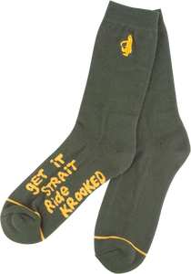 KROOKED SKATEBOARDS SHMOLO II CREW SOCKS PINE GRN/GOLD 1 pair