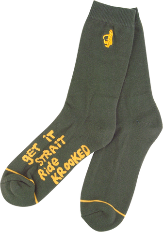 KROOKED SKATEBOARDS SHMOLO II CREW SOCKS PINE GRN/GOLD 1 pair