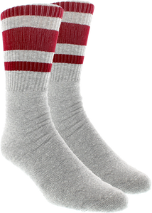 ST.PLANT STRIPE CREW SOCKS GREY/MAROON 1pair