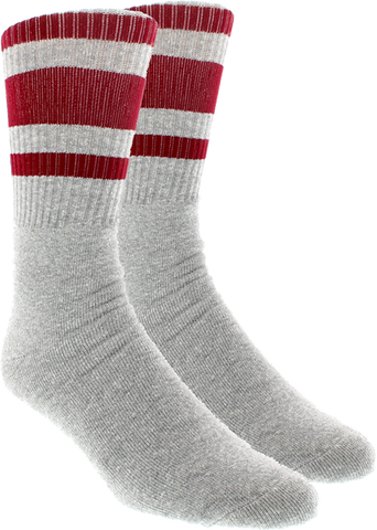 ST.PLANT STRIPE CREW SOCKS GREY/MAROON 1pair