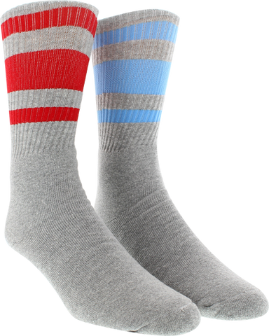 ST.PLANT STRIPE CREW SOCKS GREY/BLU&RED 1pair