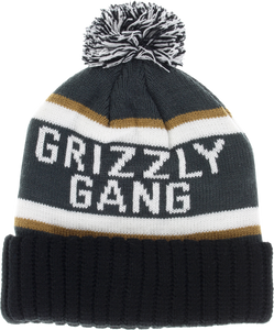 GRIZZLY FANATIC POM BEANIE CHARCOAL/WHT/GOLD/BLK