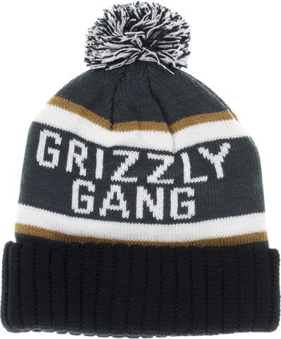 GRIZZLY FANATIC POM BEANIE CHARCOAL/WHT/GOLD/BLK