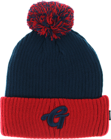 GRIZZLY HIGH GRADE POM BEANIE NAVY/RED